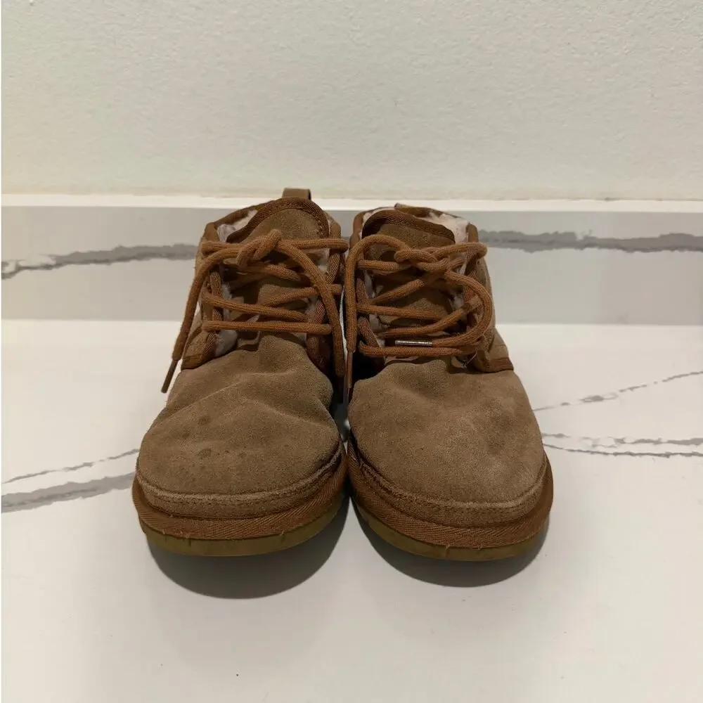 UGG Neumel Chestnut Suede Lace Up Chukka Boots Women Size 7 Winter Sheepskin
